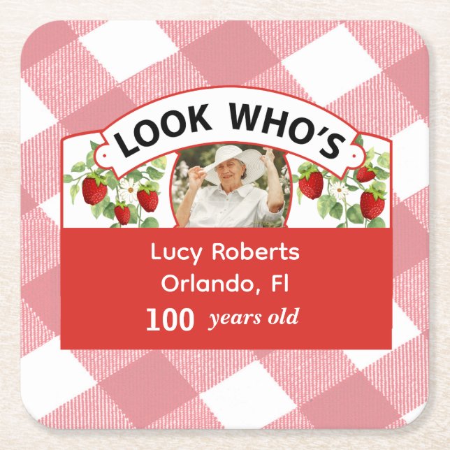 Porta-copo De Papel Quadrado 100º aniversário - personalizável (Frente)