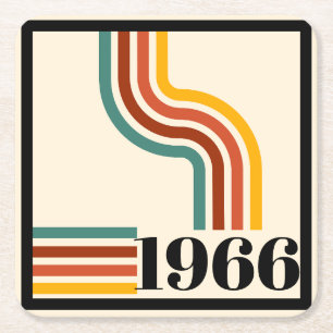 Porta-copo De Papel Quadrado 1966 Aniversário de 60 anos Listra Vintage Retro