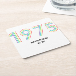 Porta-copo De Papel Quadrado 1975 Retro Vintage Rainbow Numeral 50º Aniversário