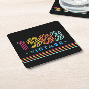 Porta-copo De Papel Quadrado 1983 Vintage Retro Stripe Neon Bright