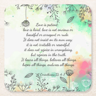 Porta-copo De Papel Quadrado 1 Corinthians 13: 4-7 Mouse Pad