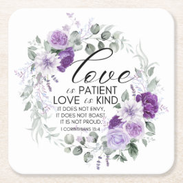 Porta-copo De Papel Quadrado 1 Coríntios 13:4 Amor é Paciente Flor Violeta