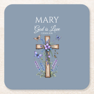 Porta-copo De Papel Quadrado 1 João 4:16 Deus é Amor – Cristão Personalizado