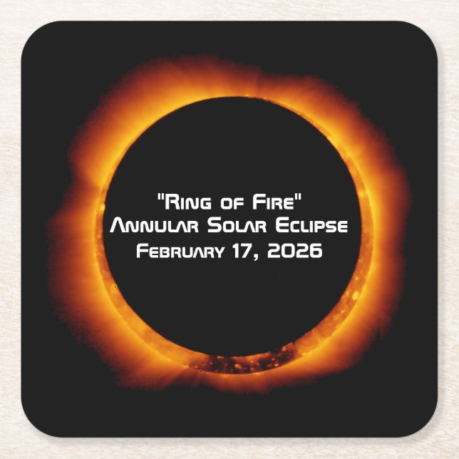 Porta-copo De Papel Quadrado 2026 Annular Ring of Fire Solar Eclipse (Frente)