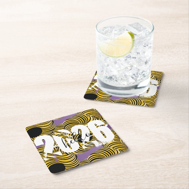 Porta-copo De Papel Quadrado 2026 New Years Trippy Bold Font (Insitu)