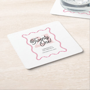 Porta-copo De Papel Quadrado 21 aniversário de 21 anos minimalista de onda retr