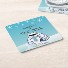 Porta-copo De Papel Quadrado 2nd Birthday Boy Two Cool Polar Bear Iglo  
