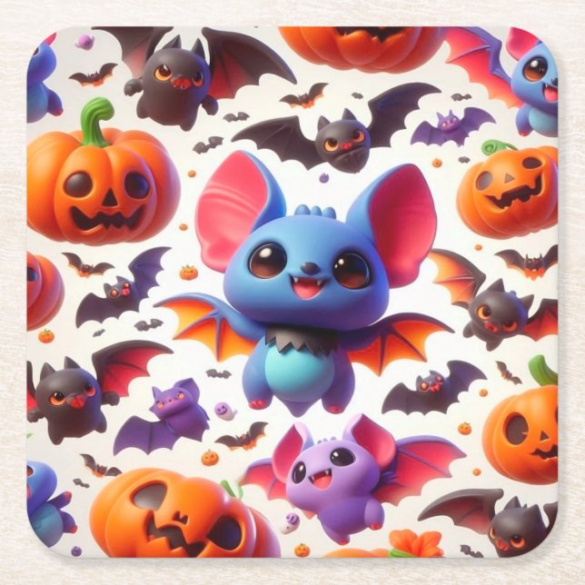 Porta-copo De Papel Quadrado 3D cute bats halloween (Frente)