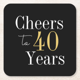 Porta-copo De Papel Quadrado 40th Birthday Cheers to 40 Years Black Gold Party
