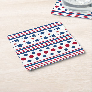 Porta-copo De Papel Quadrado 4 De Julho Vermelho Branco E Azul Patriótico