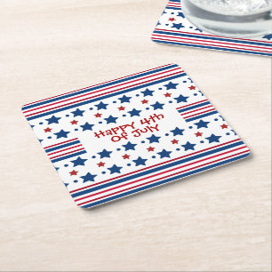Porta-copo De Papel Quadrado 4 De Julho White Vermelho e Blue Patriotic Square