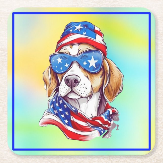 Porta-copo De Papel Quadrado 4th Of July Dog Sublimation-66361 (Frente)