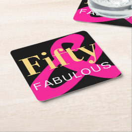 Porta-copo De Papel Quadrado 50º aniversário Cinquenta e Fabuloso preto Dourado