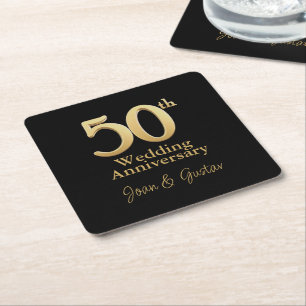 Porta-copo De Papel Quadrado 50º aniversário de casamento Dourado Branco