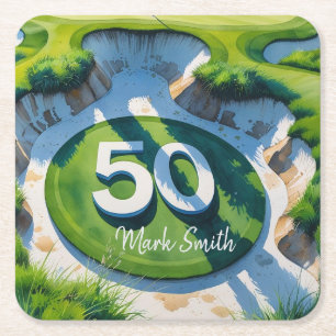 Porta-copo De Papel Quadrado 50º aniversário do Golf no campo de golfe