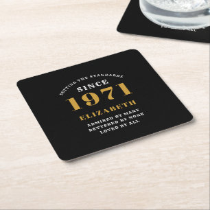 Porta-copo De Papel Quadrado 50º Aniversário Personalizado 1971 Preto Dourado P