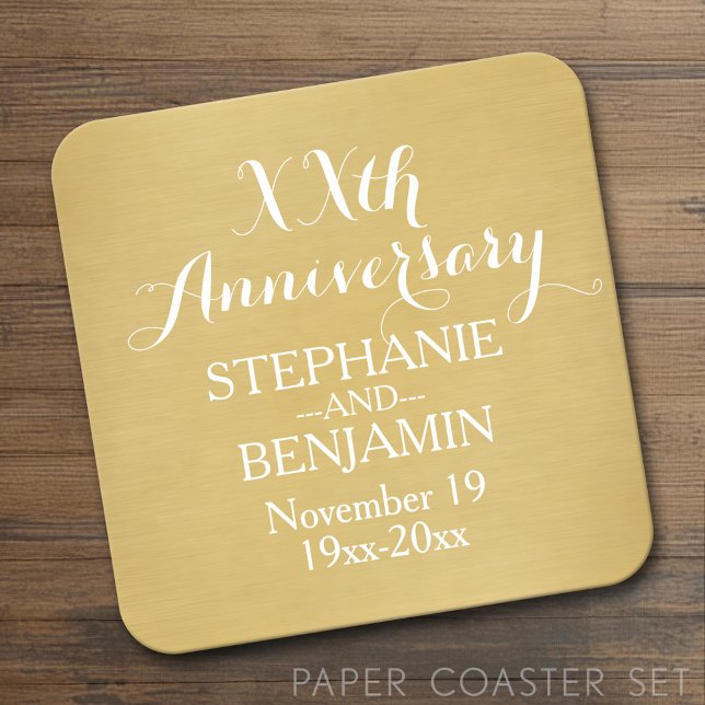 Porta-copo De Papel Quadrado 50º ou Outro Aniversário de Casamento Personalizad (Custom Coaster Set)
