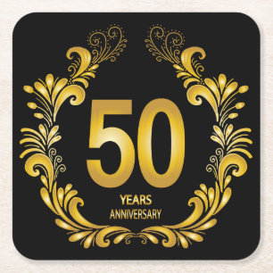 Porta-copo De Papel Quadrado 50 anos de aniversário Dourado da Glitter