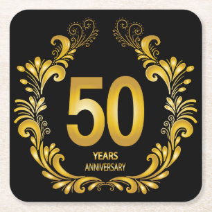 Porta-copo De Papel Quadrado 50 anos de aniversário Dourado da Glitter