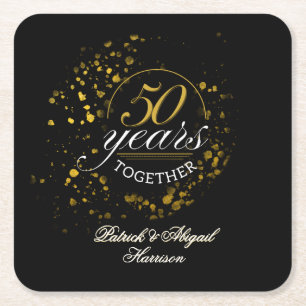 Porta-copo De Papel Quadrado 50 Anos Juntos Festa de Aniversário de Bodas de Ou