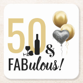Porta-copo De Papel Quadrado 50 e fabuloso aniversário moderno Dourado e negro