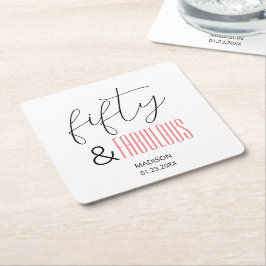 Porta-copo De Papel Quadrado 50 e Fabuloso Script Moderno de 50º aniversário pe