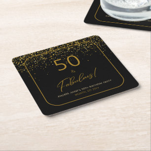 Porta-copo De Papel Quadrado 50 Fabuloso Aniversário Dourado Preto Brilho