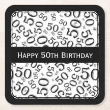 "50th aniversário feliz" preto/tema branco do