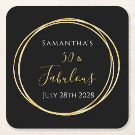 Porta-copo De Papel Quadrado 50th Birthday Party 50 and Fabulous Black Gold