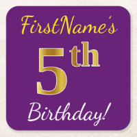 5 Roxo, Faux Dourado Aniversário + Nome Personaliz