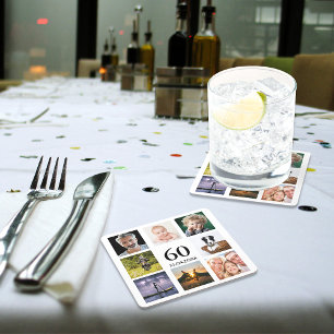 Porta-copo De Papel Quadrado 60ª festa de aniversário de caras de colagem de 