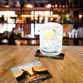 Porta-copo De Papel Quadrado 60ª festa de aniversário para cerveja cara