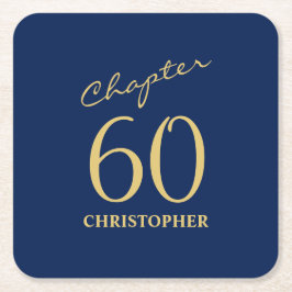 Porta-copo De Papel Quadrado 60º aniversário Azul Dourado