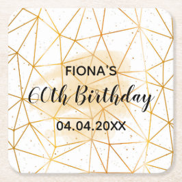 Porta-copo De Papel Quadrado 60º monograma geométrico branco em ouro da festa d