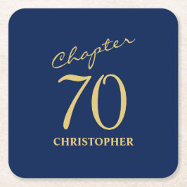 Porta-copo De Papel Quadrado 70 Birthday Azul Dourado