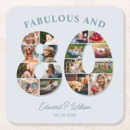 Porta-copo De Papel Quadrado 80 Aniversário Colagem de Fotos Elegante e Eterno