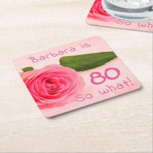 Porta-copo De Papel Quadrado 80 Birthday - Nome Personalizado Rosa Rosa Rosa