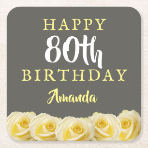 Porta-copo De Papel Quadrado 80 Floral de Flor Rosa Amarelo Aniversário