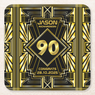 Porta-copo De Papel Quadrado 90 Aniversário Art Deco Dourado Excelente Negro Ga