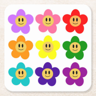 Porta-copo De Papel Quadrado 9 Flores de Cores do Orgulho Arco-íris LGBT