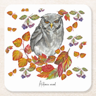 Porta-copo De Papel Quadrado A aquarela cai em lindas corujas e folhas