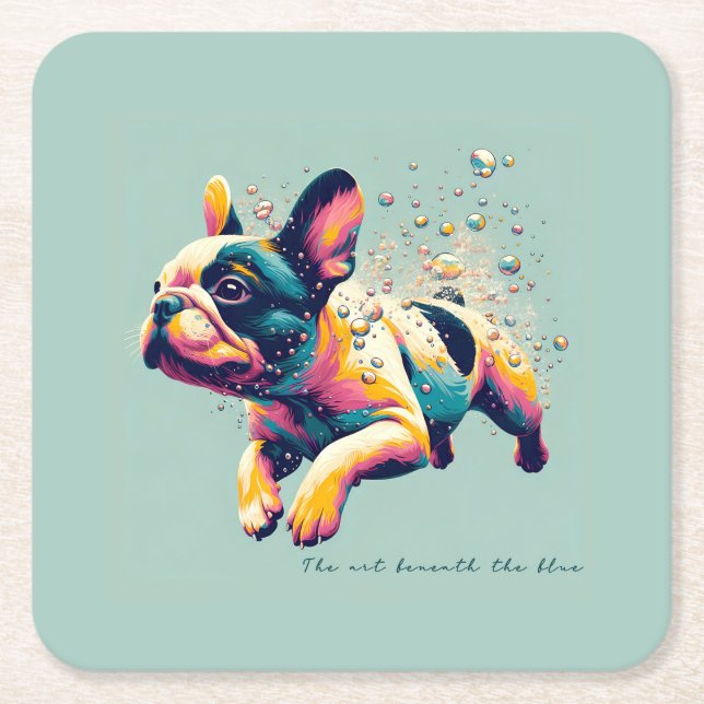 Porta-copo De Papel Quadrado A arte sob o azul (Frente)