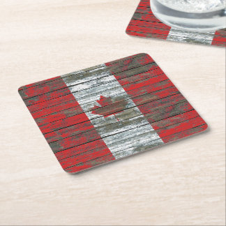Porta-copo De Papel Quadrado A bandeira canadense na madeira áspera embarca o