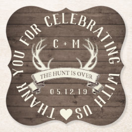 Porta-copo De Papel Quadrado A Caça É Sobre O Favor Do Casamento Personalizado
