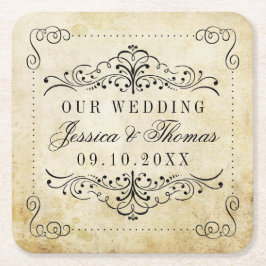 Porta-copo De Papel Quadrado A coleção de Casamentos vintage Flourish do Orname