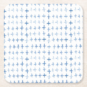 Porta-copo De Papel Quadrado A cor azul de Indigo cruza o padrão shibori