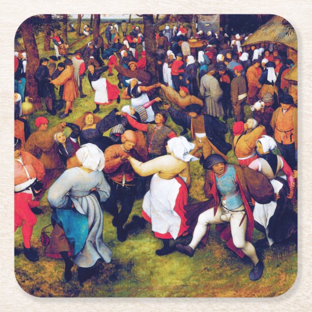 Porta-copo De Papel Quadrado A Dança de Casamento, Pieter Bruegel (Frente)