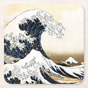 Porta-copo De Papel Quadrado A Grande Onda de Kanagawa Hokusai, arte japonês