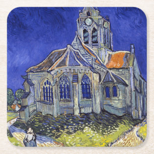 Porta-copo De Papel Quadrado A Igreja em Auvers, Van Gogh