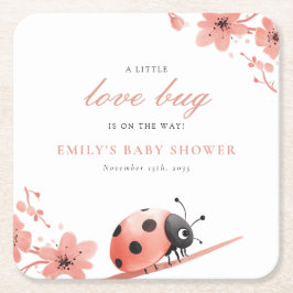 Porta-copo De Papel Quadrado A Little Love Bug Is On The Way Baby Shower